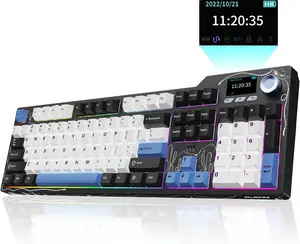 Ajazz AK35I V4 Full-Size Wireless Mechanical Gaming Keyboard with Rotary Knob, Smart Screen Numeric Keypad, Customizable Creamy Design – Ideal for Esports, Office Use, Christmas Gifts
